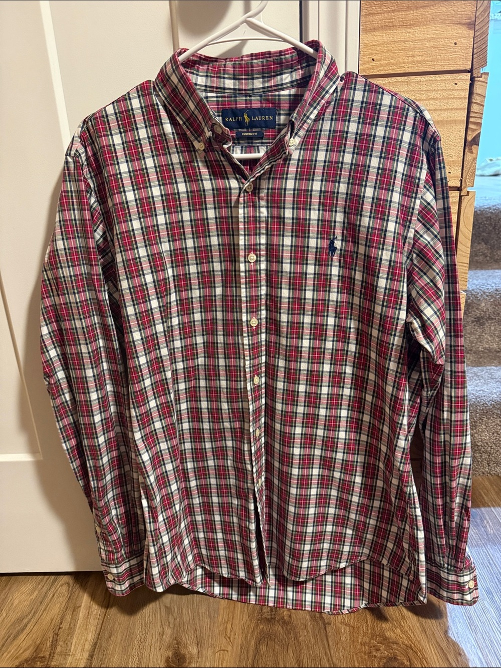 Ralph Lauren Men’s Red, White & Green Plaid Button-Down Shirt